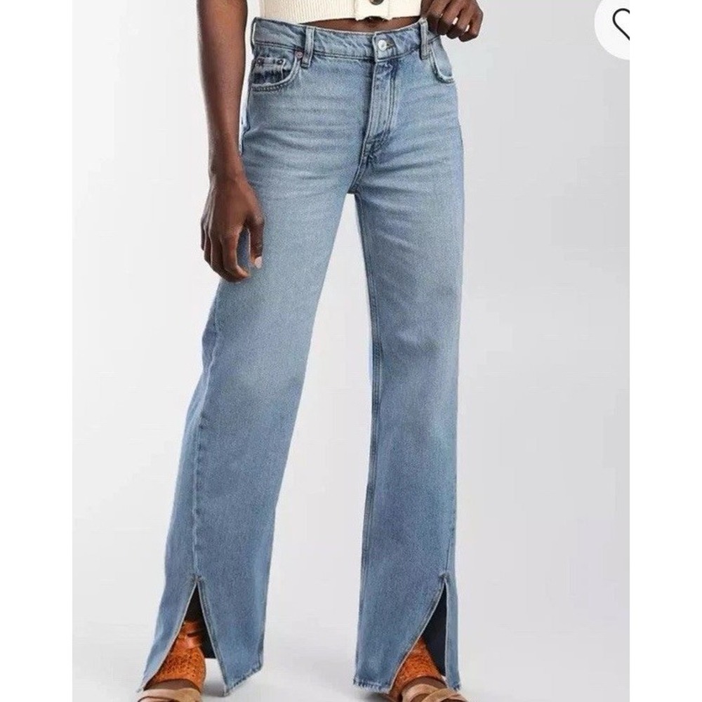 We The Free Jeans 27 Hem Slit High Rise Straight Button Fly Light Boho‎ Hippie